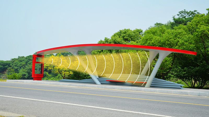 公交站台集成定向音响，定向发声示意图